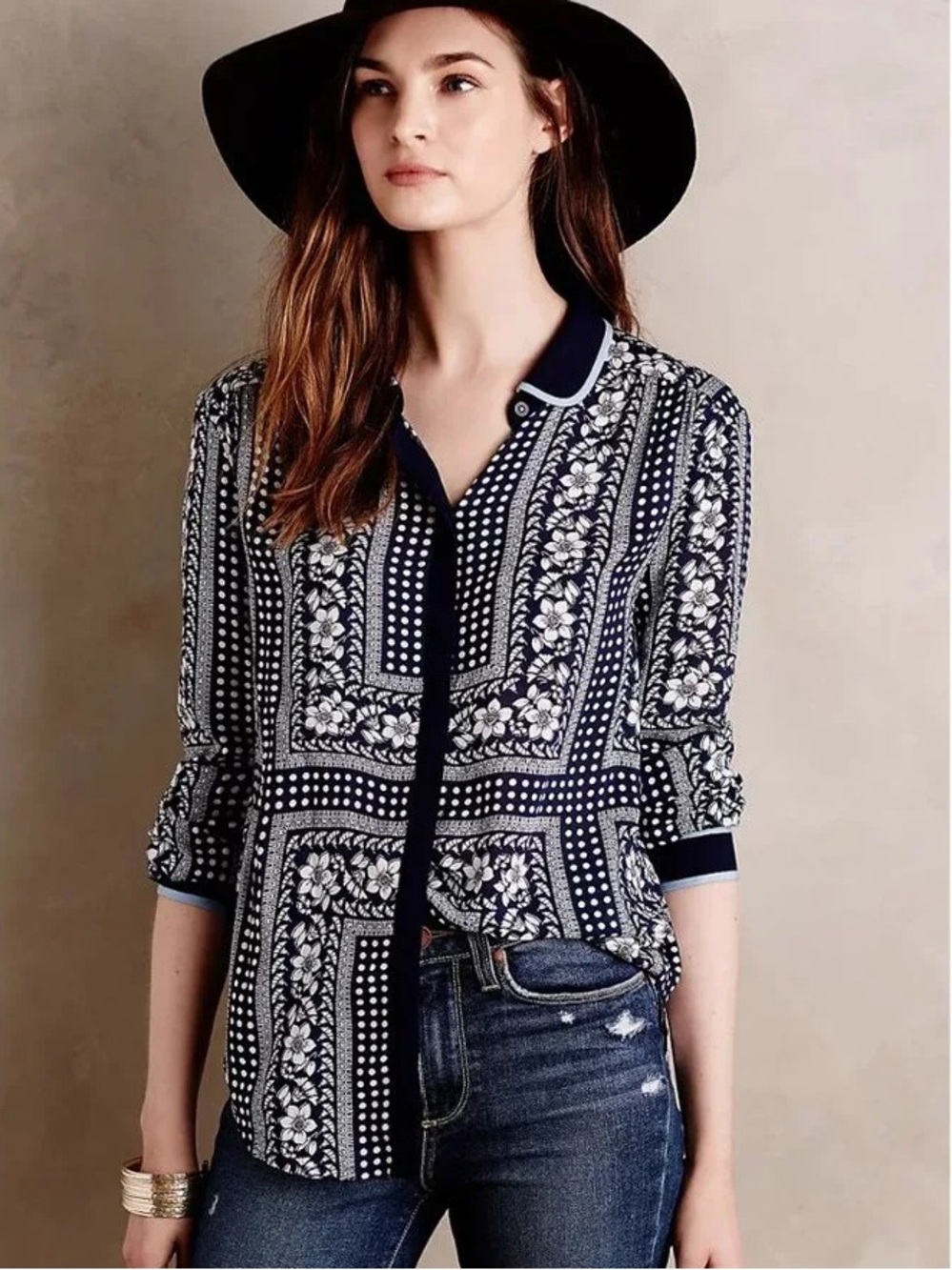 Maeve at Anthropologie Art House Floral Dots Button Down Shirt Size 2
